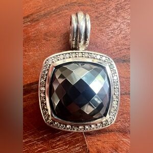David Yurman Sterling Silver 14mm Hematine And Diamond Enhancer Pendant